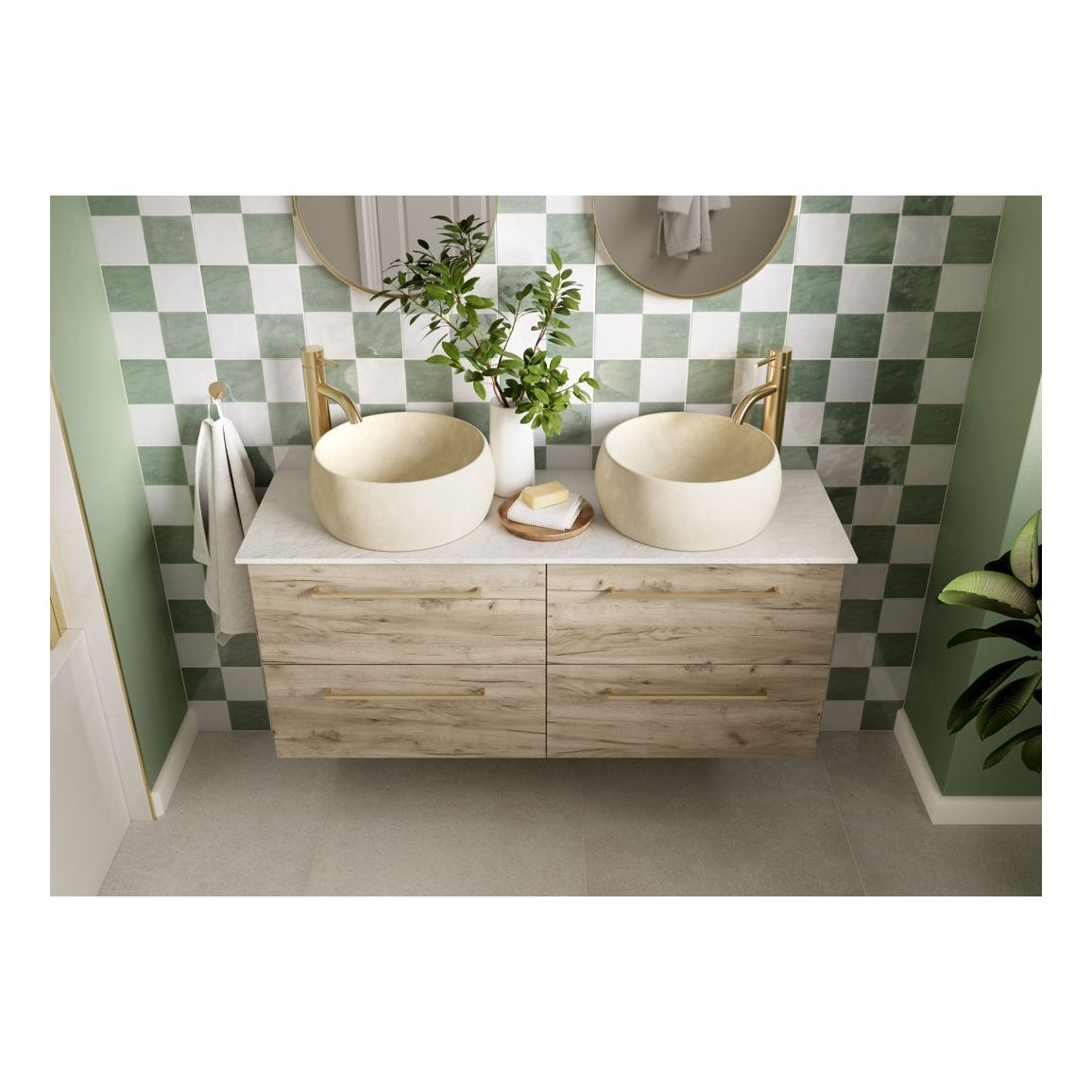 Mueble para lavabo y lavabo de 2 puertas Bateba de 610 mm de suelo - Roble