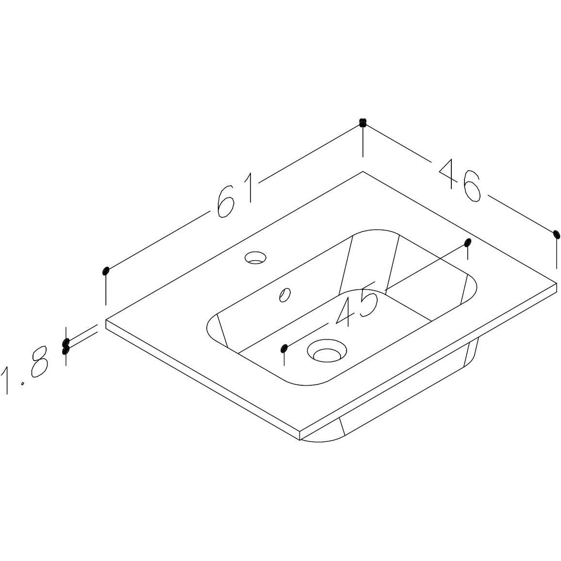 Mueble para lavabo y lavabo suspendido con 2 cajones y 610 mm Bateba - Gris brillante