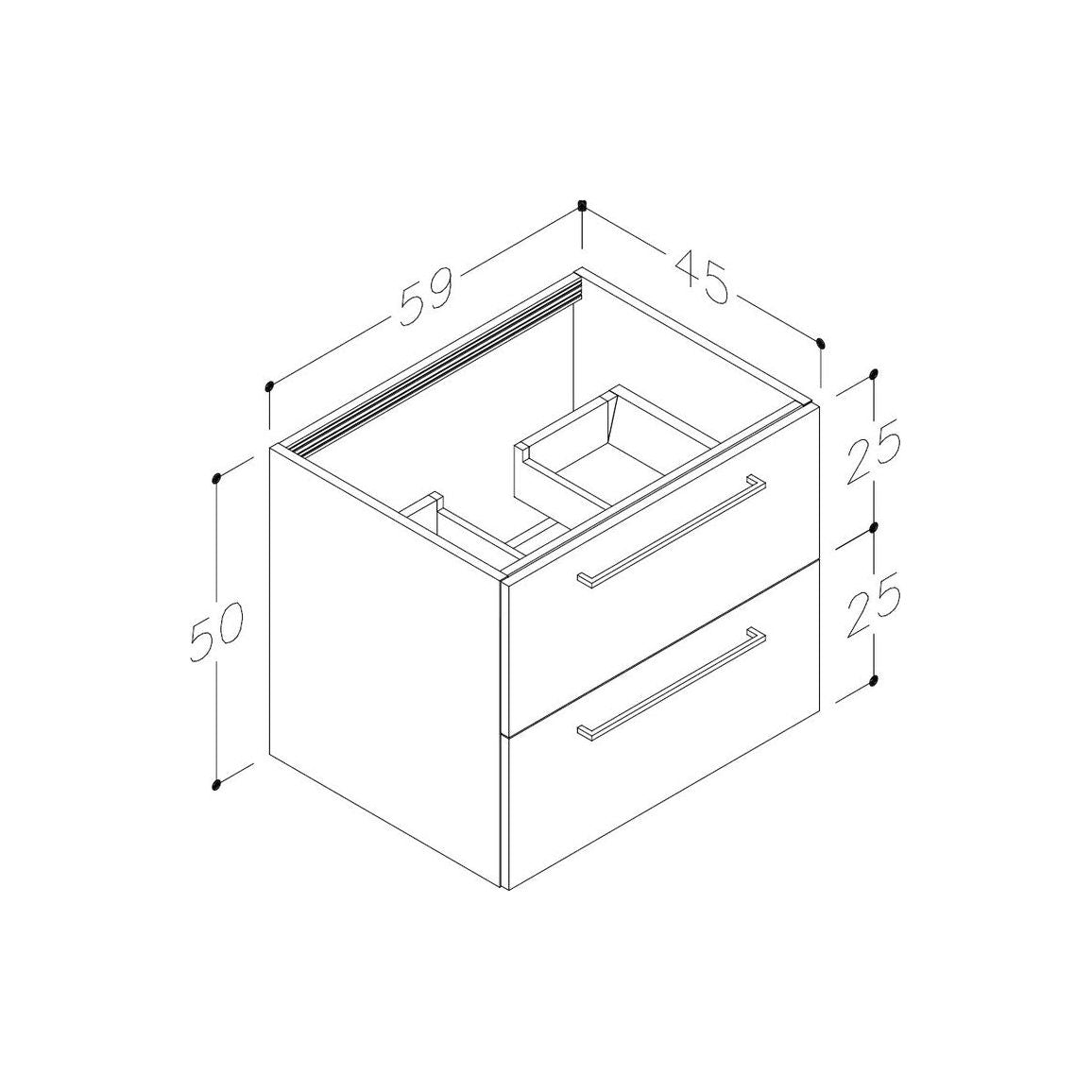 Meuble Lavabo et Vasque Suspendu à 2 Tiroirs Bateba 610 mm - Gris Brillant