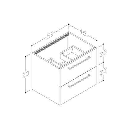 Mueble para lavabo y lavabo suspendido con 2 cajones y 610 mm Bateba - Gris brillante