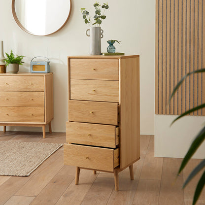 Wright Oak Tallboy Chest of 5 Drawers