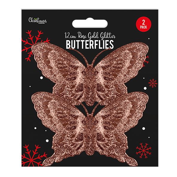 Rose Gold Glitter Butterfly Decoration 2 Pack