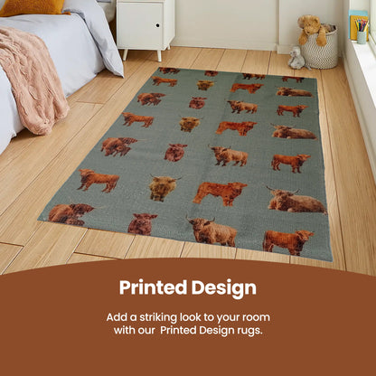 Animal Printed Rug Highland Cow Modern Non-Slip Soft Durable Floor Rug for Living Room Bedroom Hallway & Office by OLIVIA ROCCO