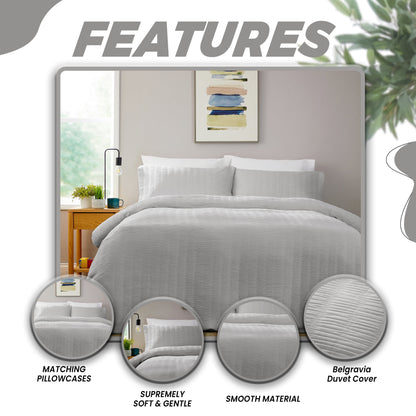 Belgravia Grey Microfibre Duvet Cover Set with Pillowcases Soft Easy Care Modern Quilt Bedding Bed Linen Set by OLIVIA ROCCO