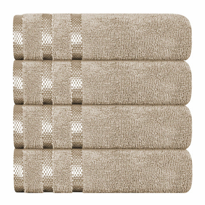 Belmont Viscose Stripe Beige Towels 100% Cotton Hotel Quality Super Absorbent 10 Piece Bale Set, 4 Hand Towel & 12 Face Cloths by OLIVIA ROCCO