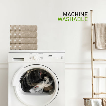 Belmont Viscose Stripe Beige Towels 100% Cotton Hotel Quality Super Absorbent 10 Piece Bale Set, 4 Hand Towel & 12 Face Cloths by OLIVIA ROCCO