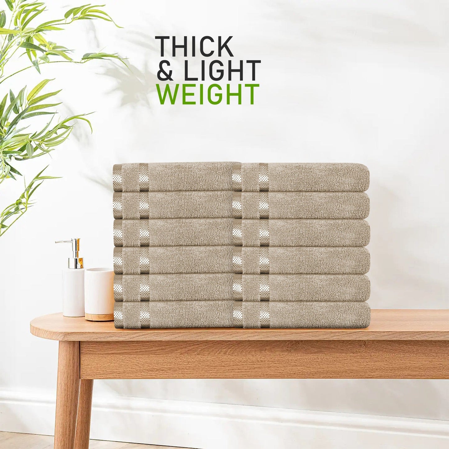 Belmont Viscose Stripe Beige Towels 100% Cotton Hotel Quality Super Absorbent 10 Piece Bale Set, 4 Hand Towel & 12 Face Cloths by OLIVIA ROCCO