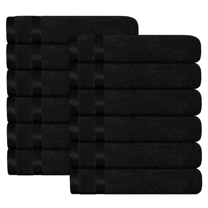 Belmont Viscose Stripe Black Towels 100% Cotton Hotel Quality Super Absorbent 10 Piece Bale Set, 4 Hand Towel & 12 Face Cloths by OLIVIA ROCCO