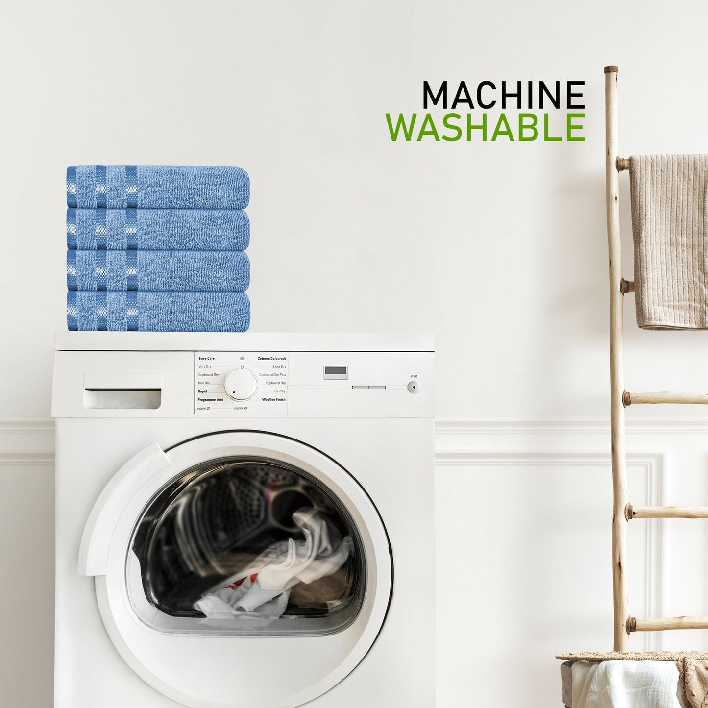 Belmont Viscose Stripe Blue Towels 100% Cotton Hotel Quality Super Absorbent 10 Piece Bale Set, 4 Hand Towel & 12 Face Cloths by OLIVIA ROCCO