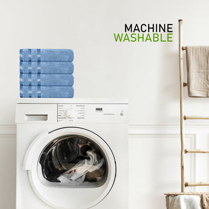 Belmont Viscose Stripe Blue Towels 100% Cotton Hotel Quality Super Absorbent 10 Piece Bale Set, 4 Hand Towel & 12 Face Cloths by OLIVIA ROCCO