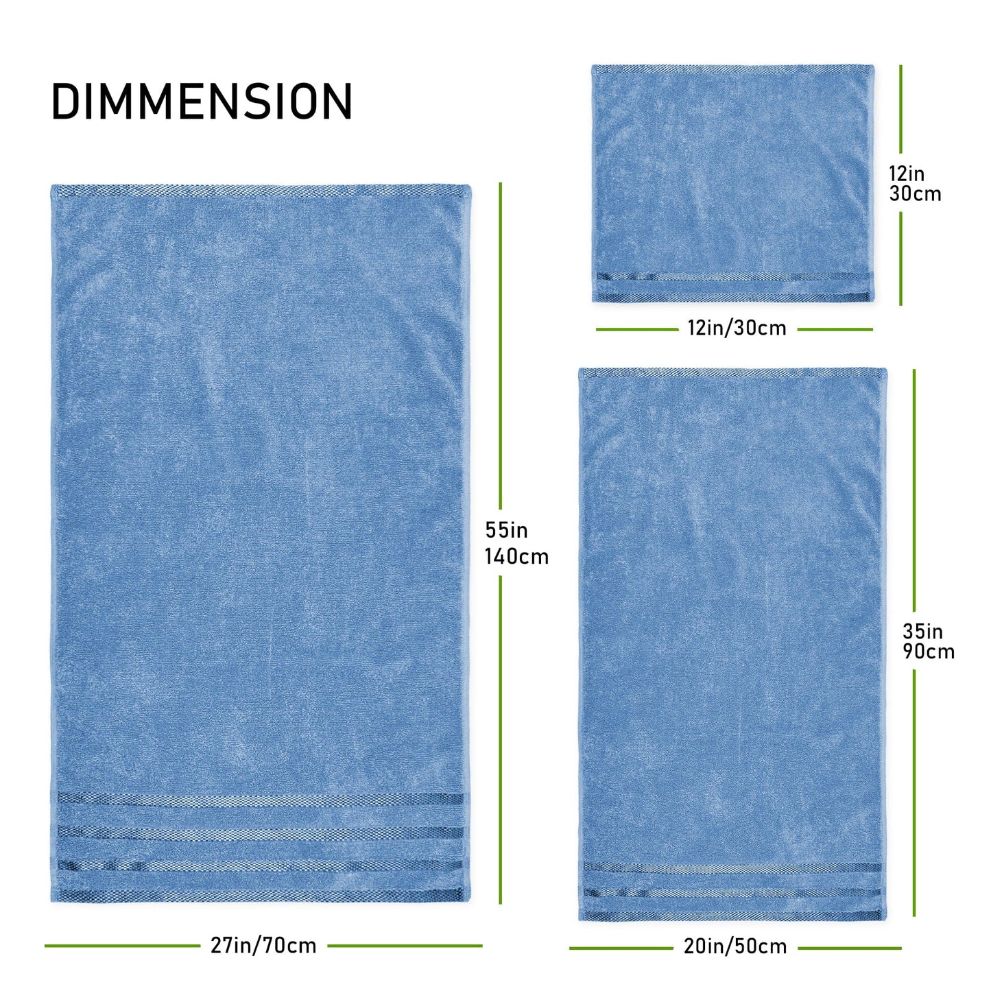 Belmont Viscose Stripe Blue Towels 100% Cotton Hotel Quality Super Absorbent 10 Piece Bale Set, 4 Hand Towel & 12 Face Cloths by OLIVIA ROCCO