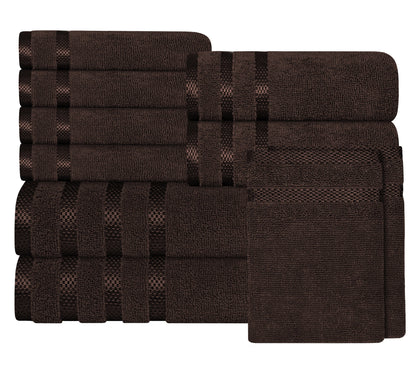 Belmont Viscose Stripe Brown Towels 100% Cotton Hotel Quality Super Absorbent 10 Piece Bale Set, 4 Hand Towel & 12 Face Cloths by OLIVIA ROCCO