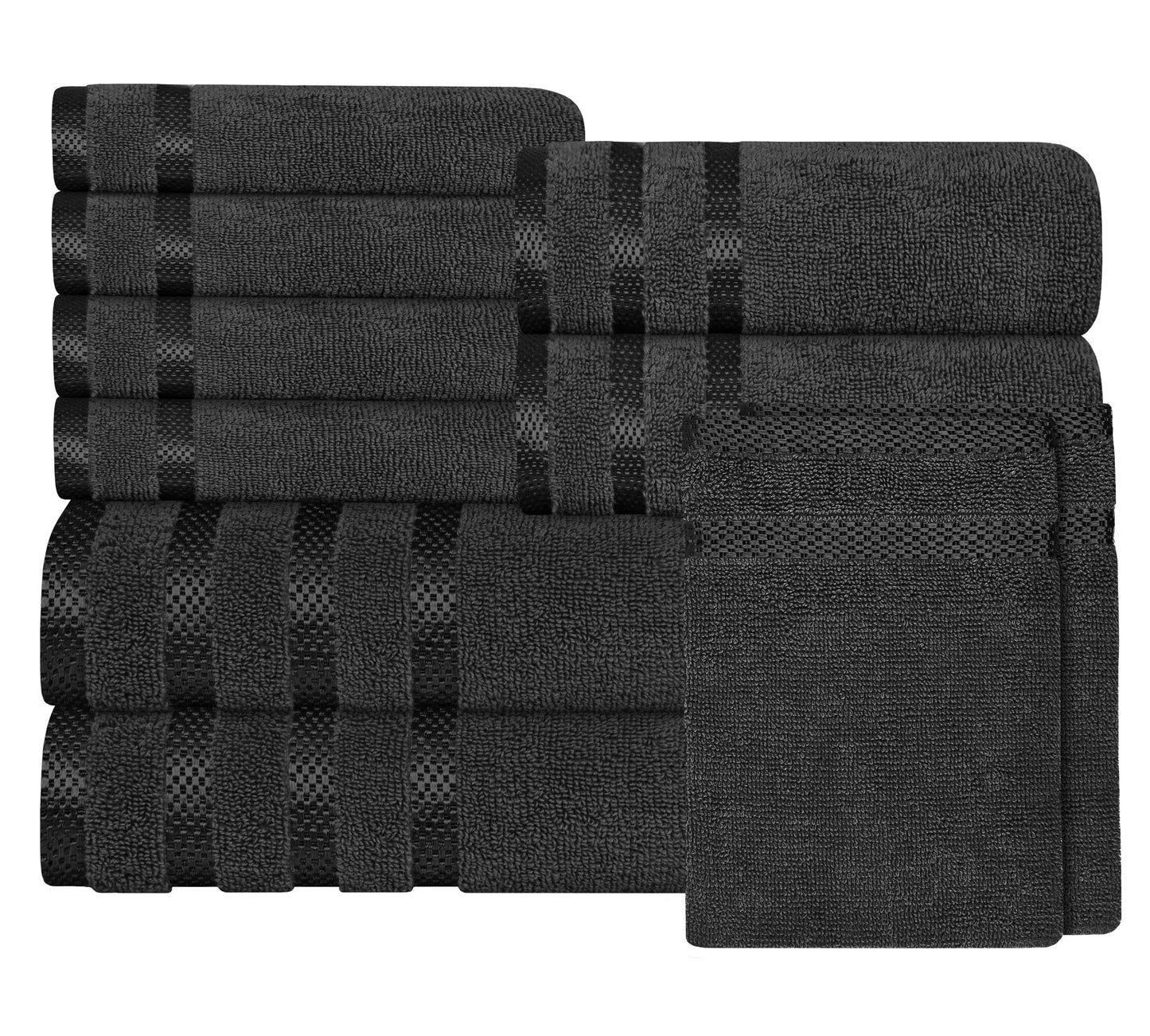 Belmont Viscose Stripe Grey Towels 100% Cotton Hotel Quality Super Absorbent 10 Piece Bale Set, 4 Hand Towel & 12 Face Cloths by OLIVIA ROCCO