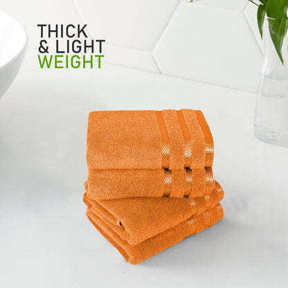 Belmont Viscose Stripe Orange Towels 100% Cotton Hotel Quality Super Absorbent 10 Piece Bale Set, 4 Hand Towel & 12 Face Cloths by OLIVIA ROCCO