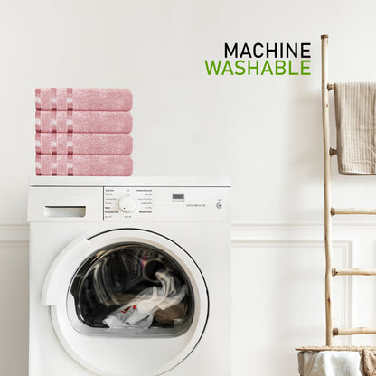 Belmont Viscose Stripe Pink Towels 100% Cotton Hotel Quality Super Absorbent 10 Piece Bale Set, 4 Hand Towel & 12 Face Cloths by OLIVIA ROCCO