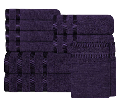 Belmont Viscose Stripe Purple Towels 100% Cotton Hotel Quality Super Absorbent 10 Piece Bale Set, 4 Hand Towel & 12 Face Cloths by OLIVIA ROCCO