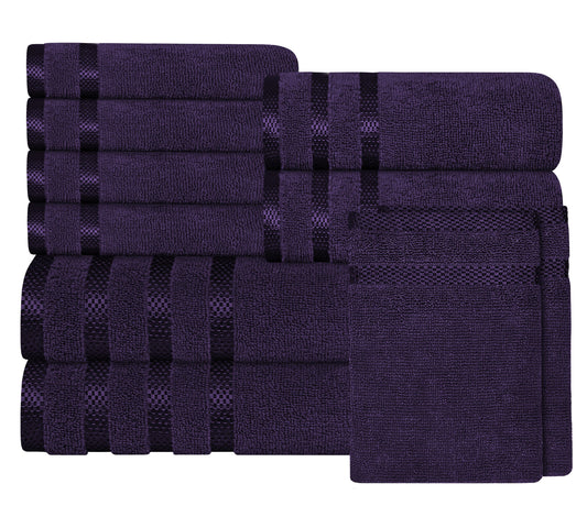 Belmont Viscose Stripe Purple Towels 100% Cotton Hotel Quality Super Absorbent 10 Piece Bale Set, 4 Hand Towel & 12 Face Cloths by OLIVIA ROCCO