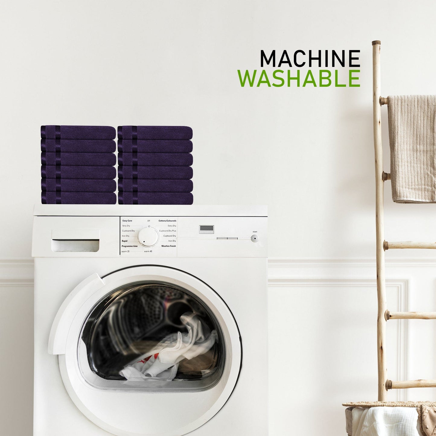 Belmont Viscose Stripe Purple Towels 100% Cotton Hotel Quality Super Absorbent 10 Piece Bale Set, 4 Hand Towel & 12 Face Cloths by OLIVIA ROCCO