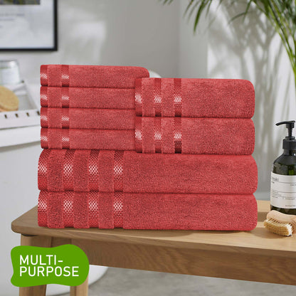 Belmont Viscose Stripe Red Towels 100% Cotton Hotel Quality Super Absorbent 10 Piece Bale Set, 4 Hand Towel & 12 Face Cloths by OLIVIA ROCCO