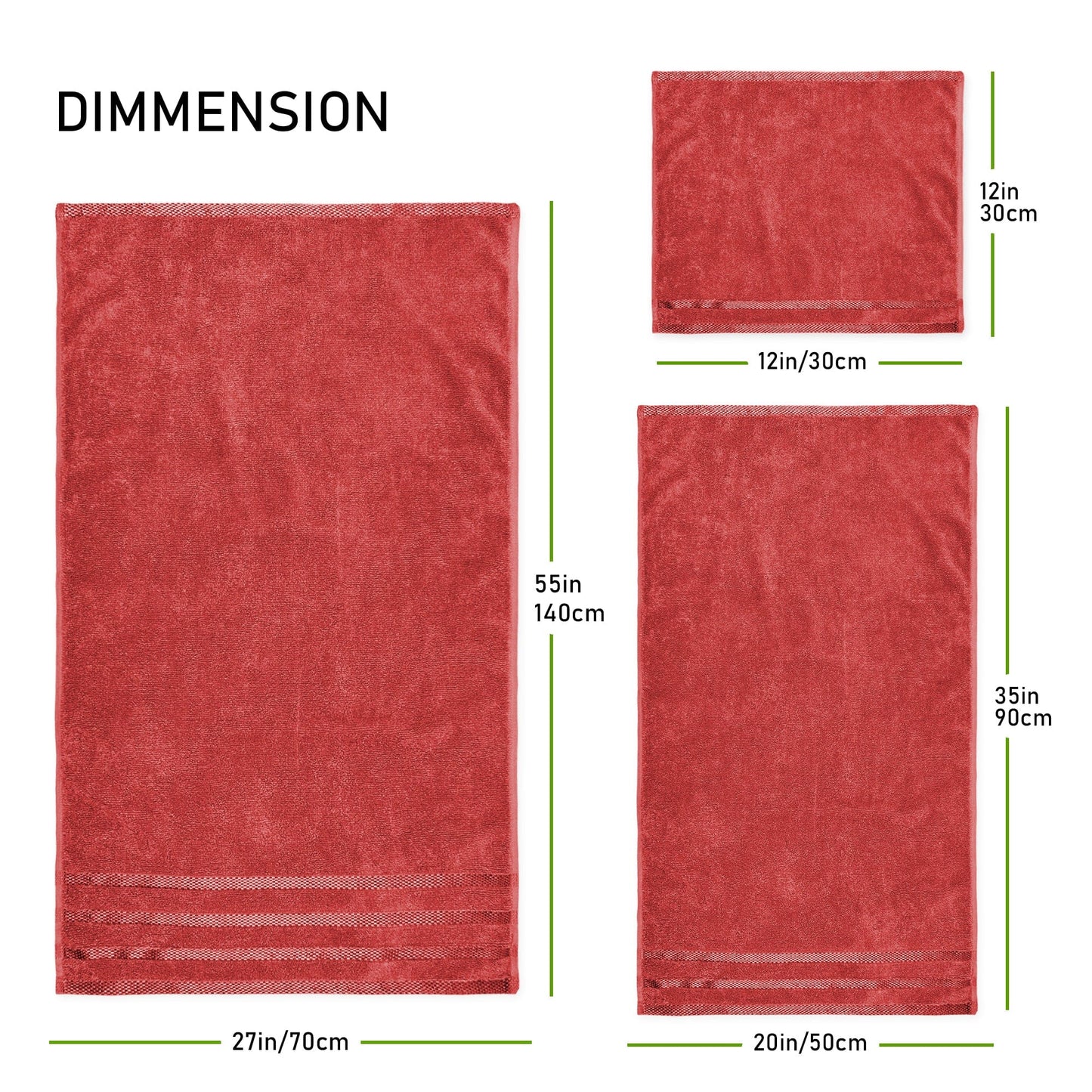 Belmont Viscose Stripe Red Towels 100% Cotton Hotel Quality Super Absorbent 10 Piece Bale Set, 4 Hand Towel & 12 Face Cloths by OLIVIA ROCCO