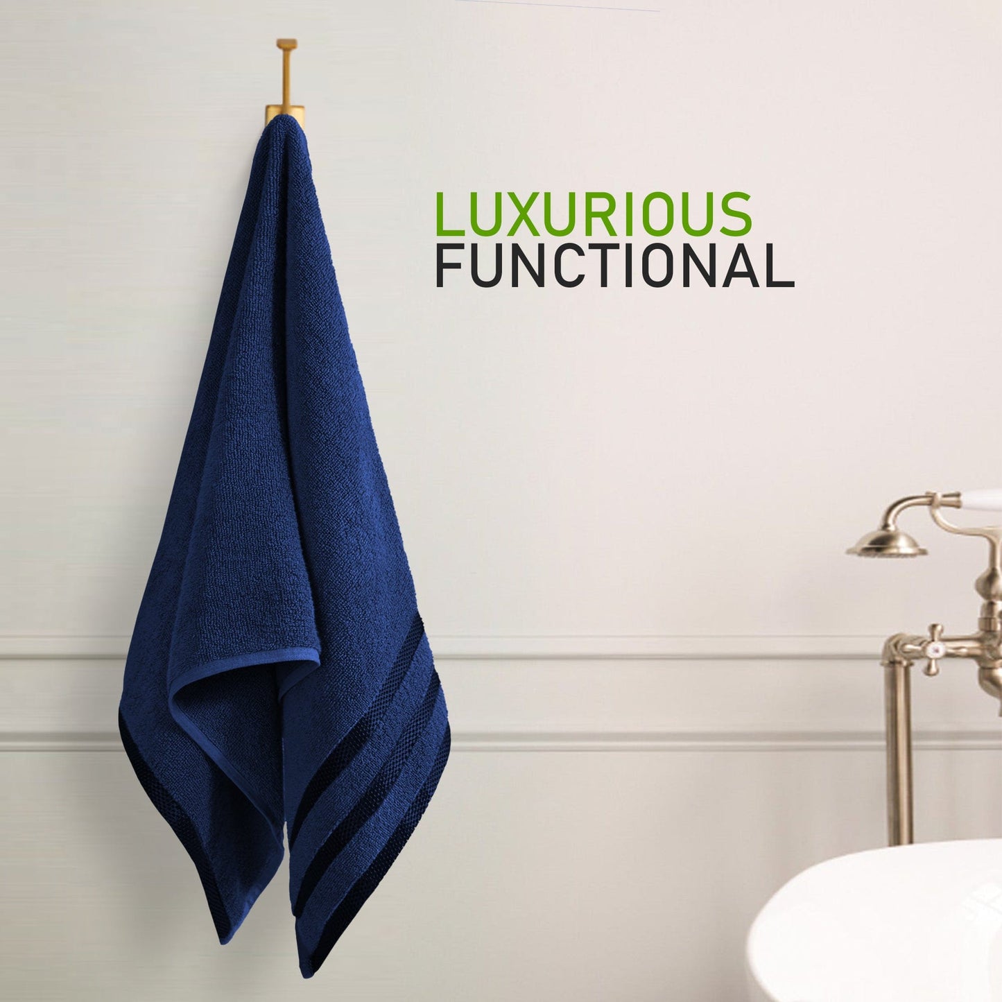 Belmont Viscose Stripe Royal Blue Towels 100% Cotton Hotel Quality Super Absorbent 10 Piece Bale Set, 4 Hand Towel & 12 Face Cloths by OLIVIA ROCCO