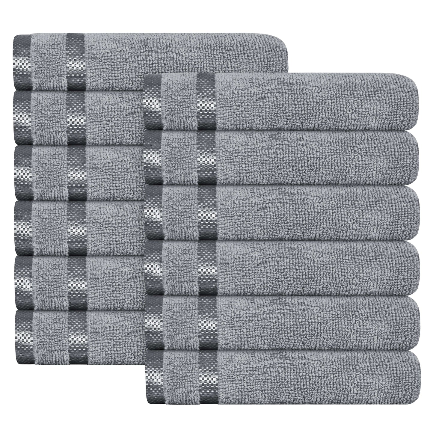 Belmont Viscose Stripe Silver Towels 100% Cotton Hotel Quality Super Absorbent 10 Piece Bale Set, 4 Hand Towel & 12 Face Cloths by OLIVIA ROCCO