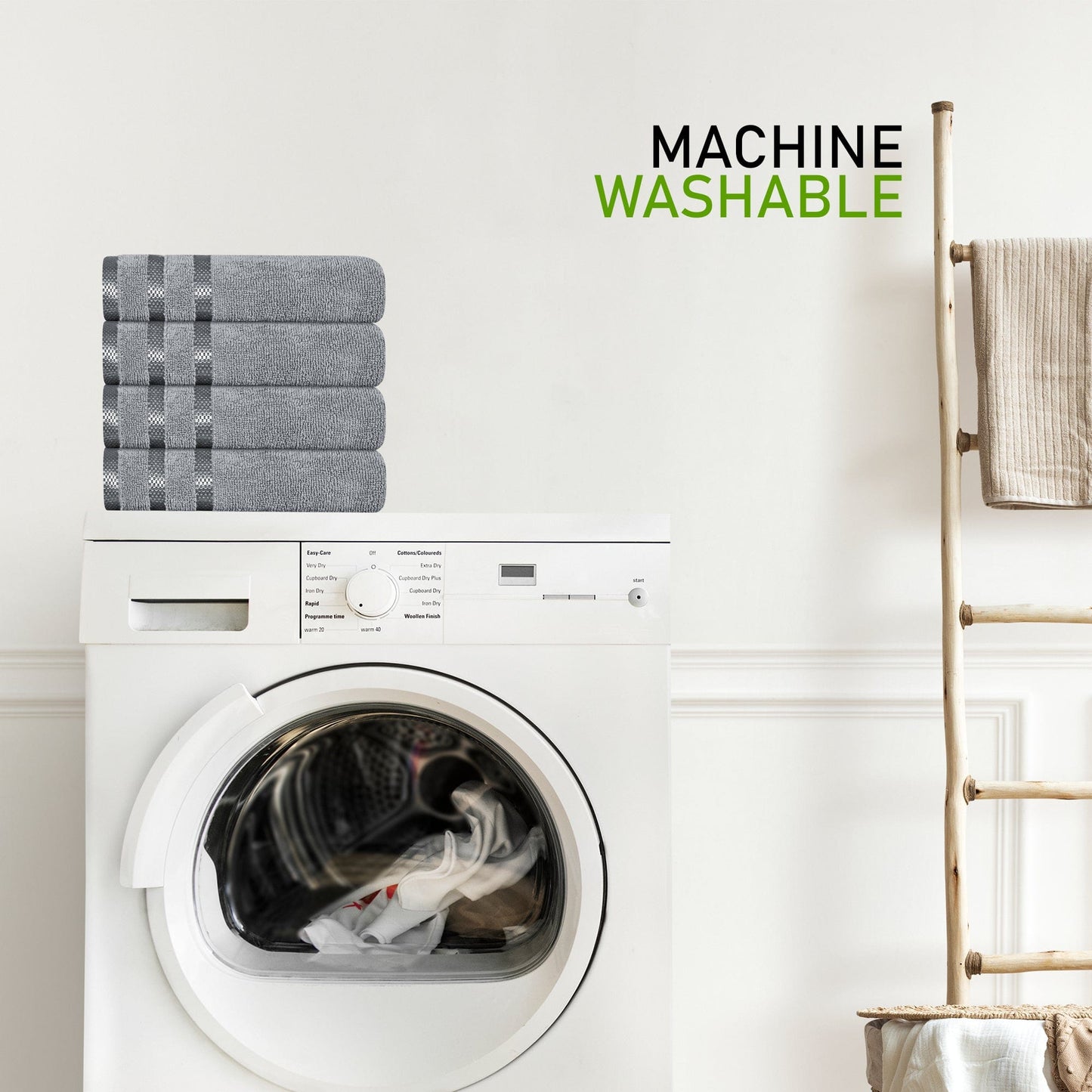 Belmont Viscose Stripe Silver Towels 100% Cotton Hotel Quality Super Absorbent 10 Piece Bale Set, 4 Hand Towel & 12 Face Cloths by OLIVIA ROCCO