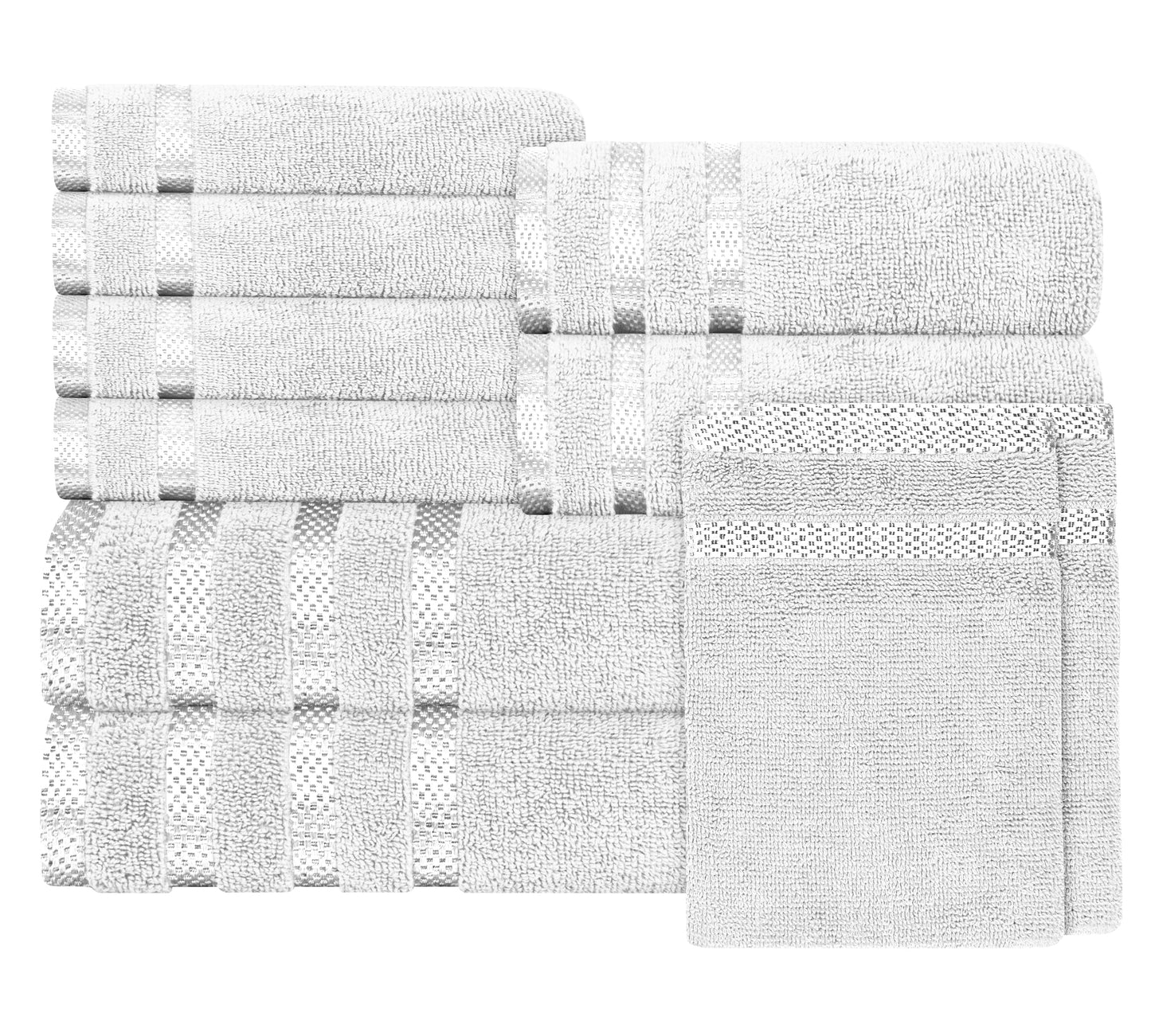Belmont Viscose Stripe White Towels 100% Cotton Hotel Quality Super Absorbent 10 Piece Bale Set, 4 Hand Towel & 12 Face Cloths by OLIVIA ROCCO