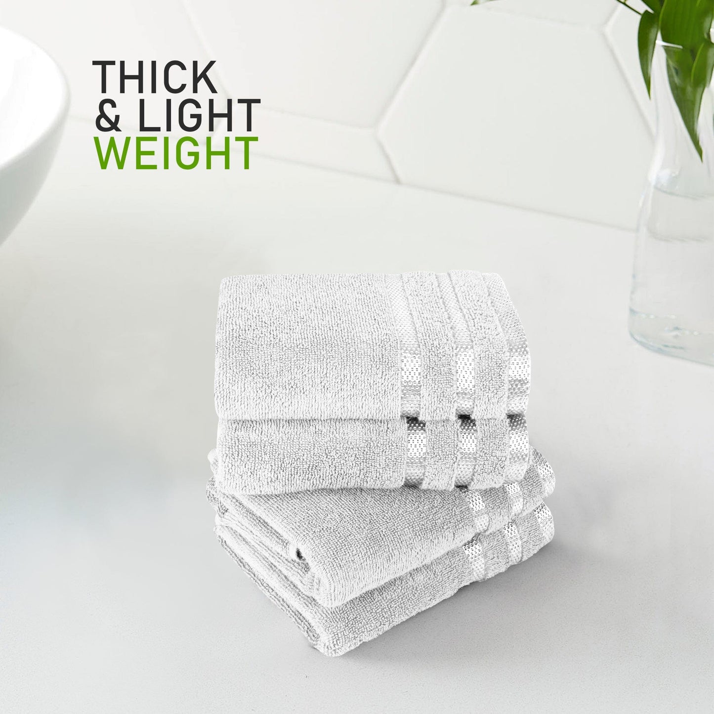 Belmont Viscose Stripe White Towels 100% Cotton Hotel Quality Super Absorbent 10 Piece Bale Set, 4 Hand Towel & 12 Face Cloths by OLIVIA ROCCO