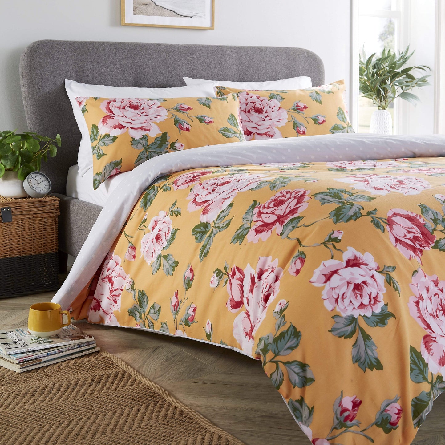 Bloom Reversible Polka Dot Cotton Rich Duvet Cover Set in Vibrant Colours Available in Single Double and King Sizes for Modern Bedrooms by OLIVIA ROCCO