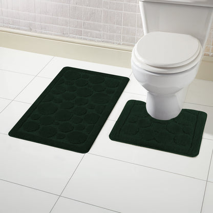 Cali Bubbles 2 Piece Emerald Green Bath Mat & Pedestal Set Non-Slip Soft & Absorbent Bathroom Mats for Comfort & Safety by OLIVIA ROCCO