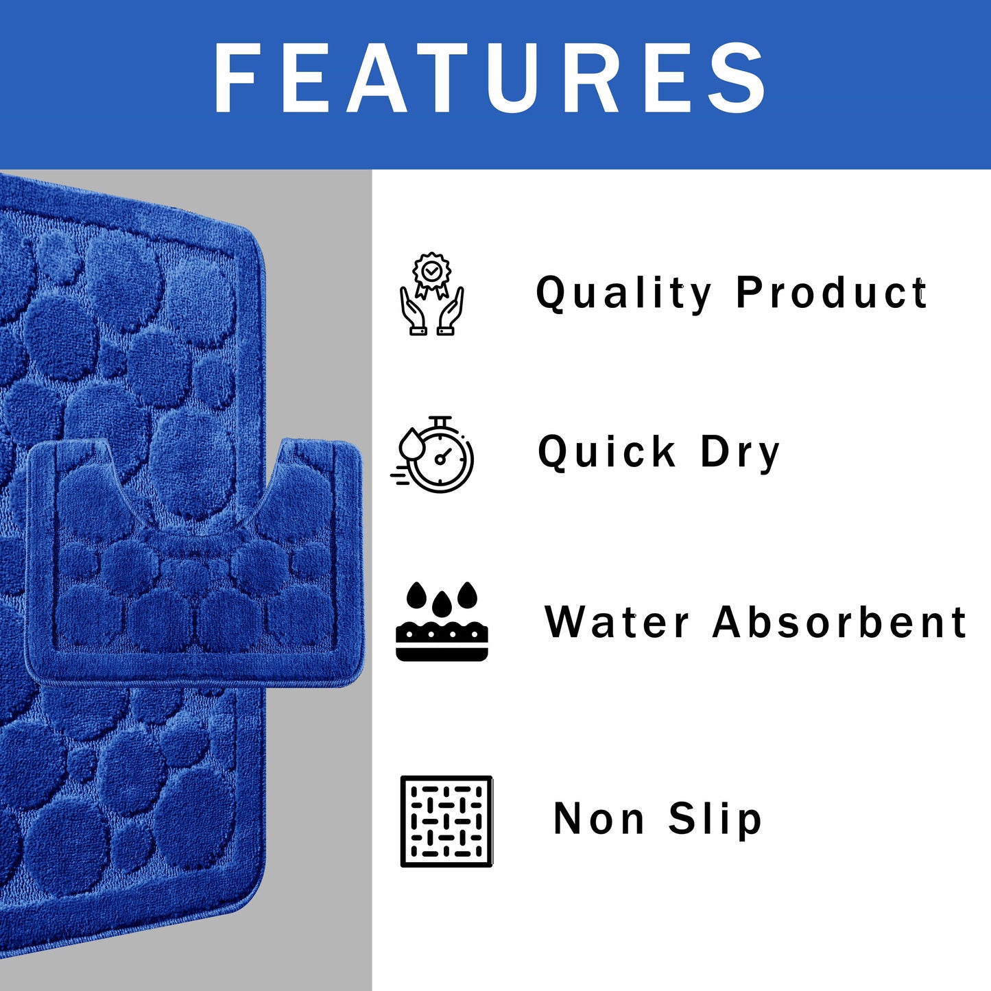 Cali Bubbles 2 Piece Royal Blue Bath Mat & Pedestal Set Non-Slip Soft & Absorbent Bathroom Mats for Comfort & Safety by OLIVIA ROCCO