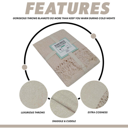 Chenille Tassel Elegant Throw Blanket for Couch Sofa Bed All-Season Soft Luxury by OLIVIA ROCCO