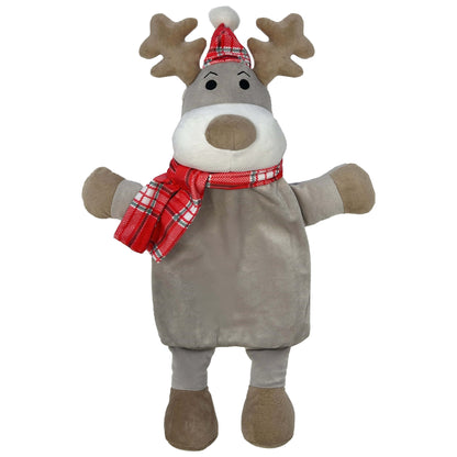 Christmas Hot Water Bottle with Festive Reindeer Cover 1L Natural Rubber UK Safe Tested Ideal Gift for Adults Kids by OLIVIA ROCCO
