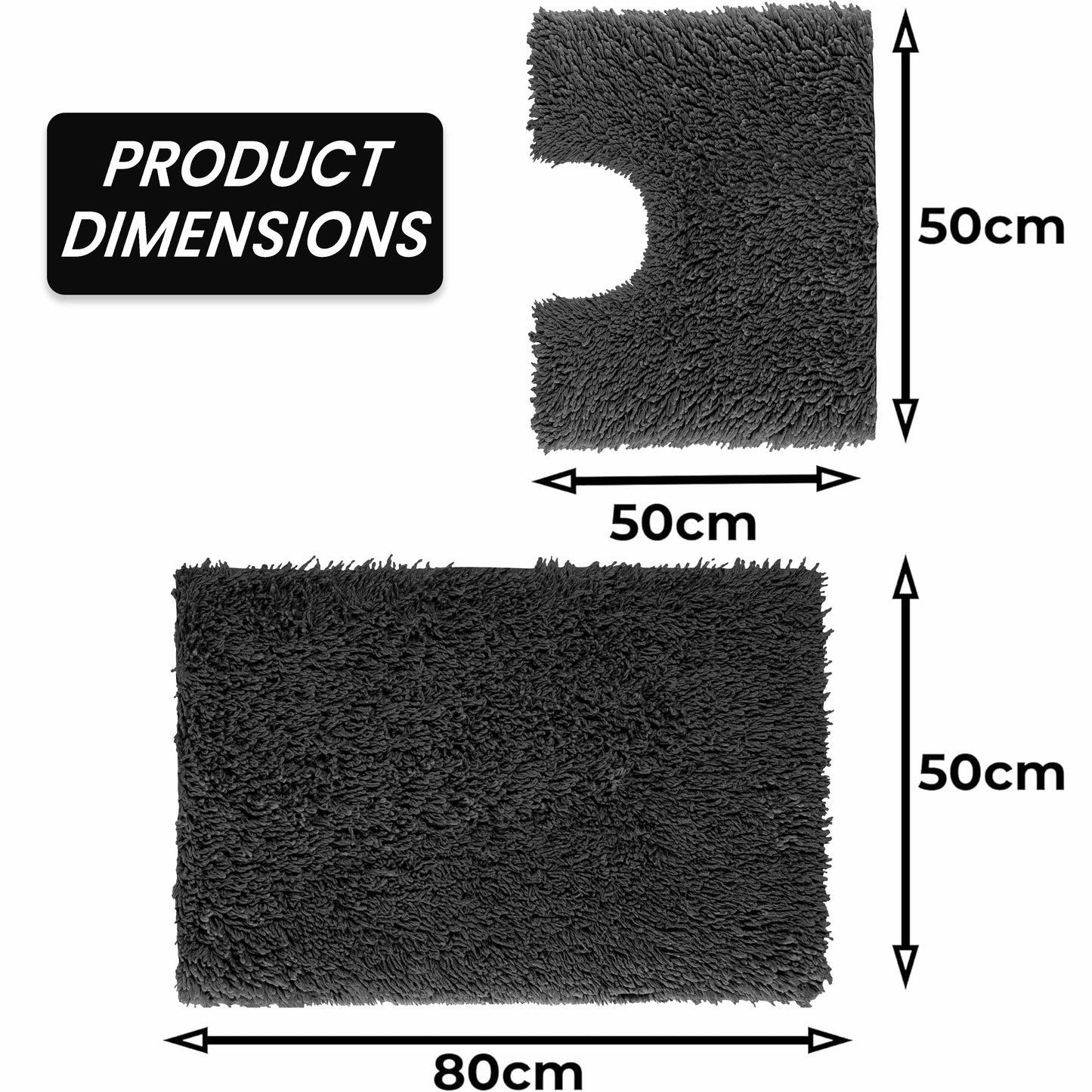 Como 2 Piece Black Bath Mat & Pedestal Set Non-Slip Super Absorbent Cotton Bathroom Mats by OLIVIA ROCCO