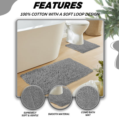 Como 2 Piece Grey Bath Mat & Pedestal Set Non-Slip Super Absorbent Cotton Bathroom Mats by OLIVIA ROCCO