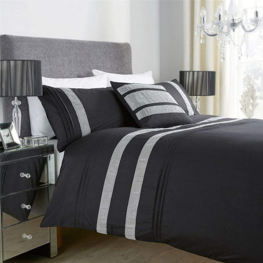 Diamante Glitz Luxurious Cotton Rich Duvet Set with Handwoven Sparkling Crystal Detailing for Elegant Bedroom Decor in All Sizes by OLIVIA ROCCO