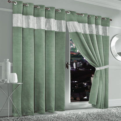 Diamante Sage Green Blackout Eyelet Curtains with Tie Backs Blackout Thermal Ring Top Window Dressings by OLIVIA ROCCO