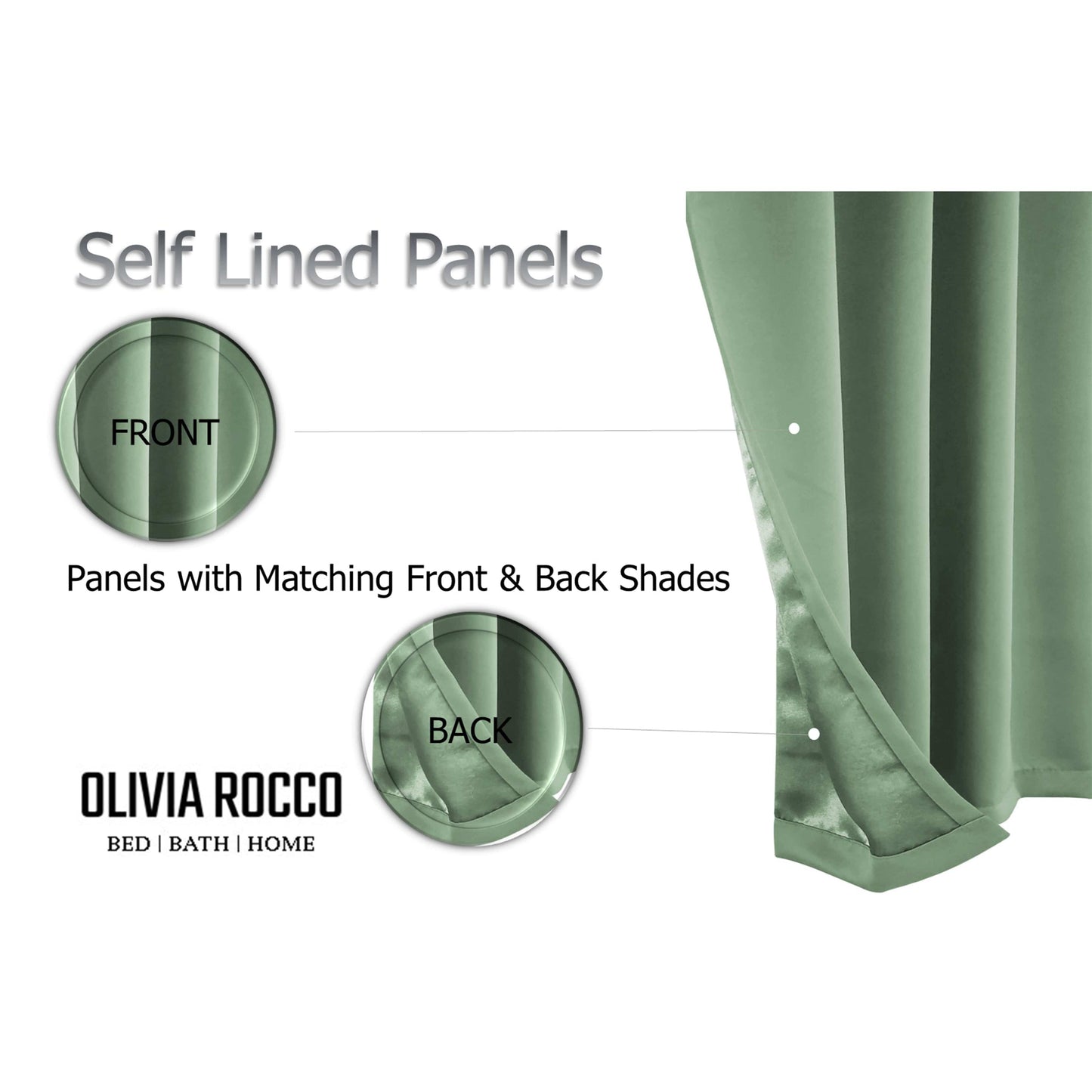 Diamante Sage Green Blackout Eyelet Curtains with Tie Backs Blackout Thermal Ring Top Window Dressings by OLIVIA ROCCO