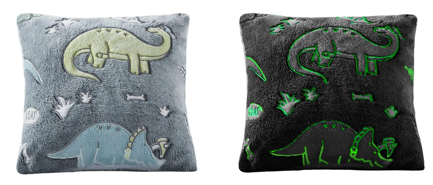 Dinosaur Glow In The Dark Teddy Fleece Bedding Set with Bed Throw and Cushion Prehistoric Design for Kids Available in Single and Double Sizes by OLIVIA ROCCO