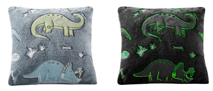 Dinosaur Glow In The Dark Teddy Fleece Bedding Set with Bed Throw and Cushion Prehistoric Design for Kids Available in Single and Double Sizes by OLIVIA ROCCO