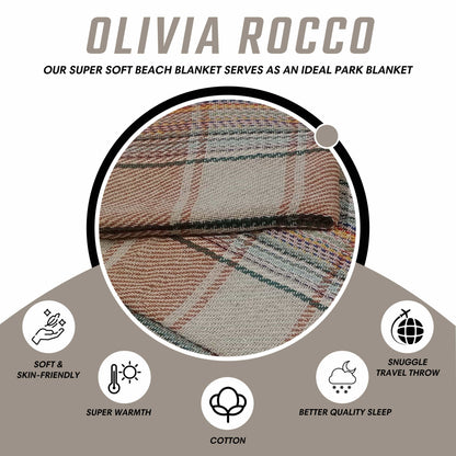 Eco-Friendly Recycled Cotton Picnic Blanket Check Stripe Design Super Soft Cozy Foldable and Packable for Beach Park Camping 130 x 150 cm by OLIVIA ROCCO