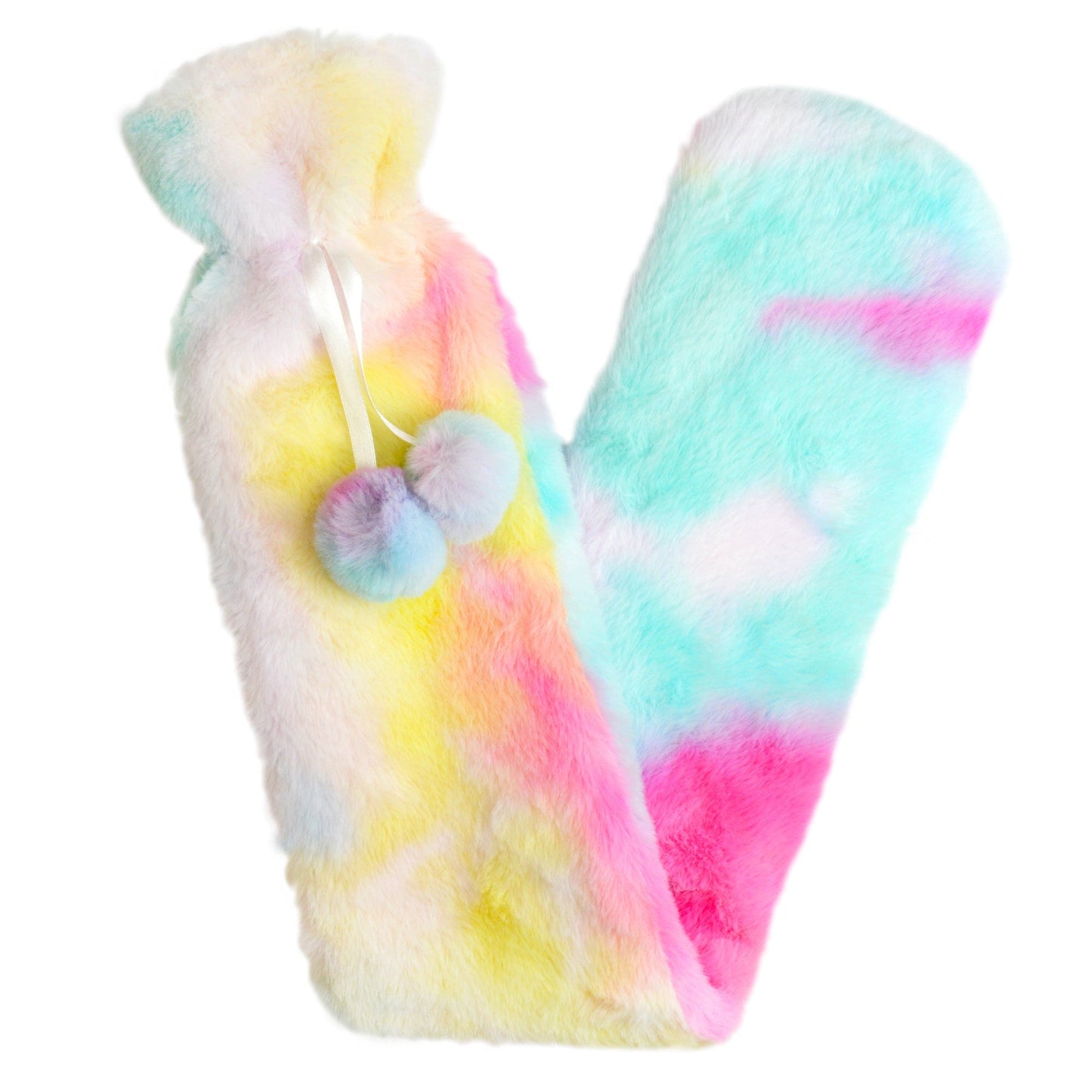 Extra Long Rainbow Tie Dye 2L Hot Water Bottle with Soft Faux Fur Cover for Warmth Natural Rubber UK Safe Tested Bottle Ideal Gift for Adults Kids by OLIVIA ROCCO