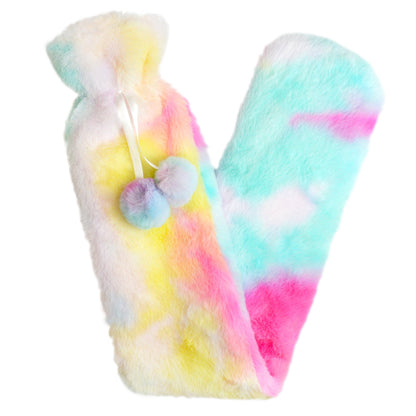 Extra Long Rainbow Tie Dye 2L Hot Water Bottle with Soft Faux Fur Cover for Warmth Natural Rubber UK Safe Tested Bottle Ideal Gift for Adults Kids by OLIVIA ROCCO