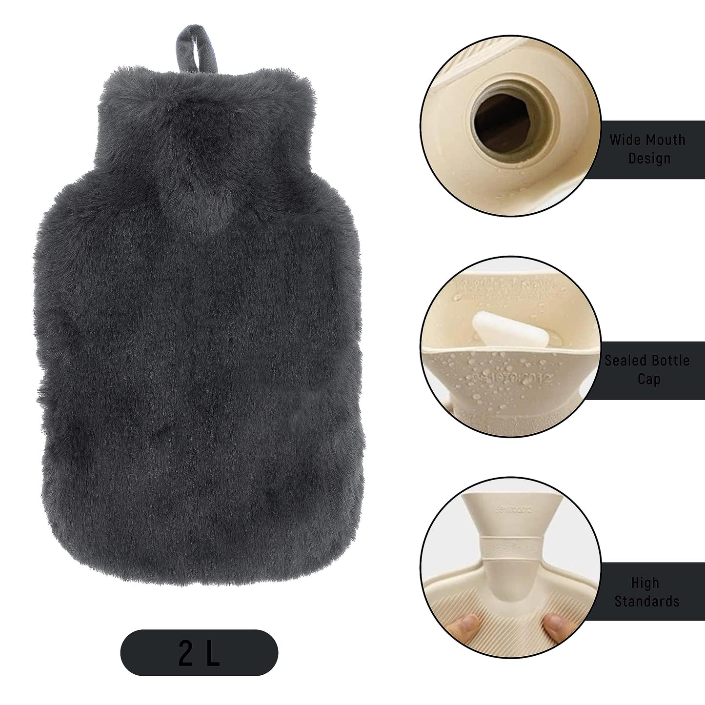 Faux Fur Covered 2 Litre Luxury Hot Water Bottle for Thermotherapy Durable Natural Rubber UK Safe Tested for Winter Warmth Ideal Gift for Adults Kids by OLIVIA ROCCO