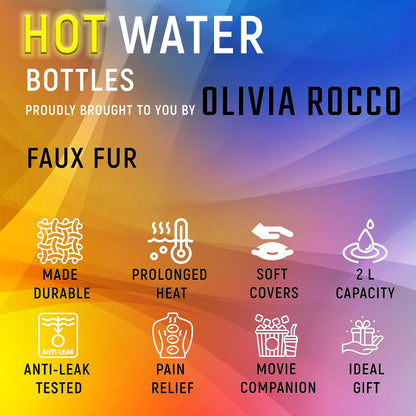 Faux Fur Covered 2 Litre Luxury Hot Water Bottle for Thermotherapy Durable Natural Rubber UK Safe Tested for Winter Warmth Ideal Gift for Adults Kids by OLIVIA ROCCO