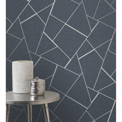 Fine Decor Quartz Fractal Navy / Silver Wallpaper (FD42683)