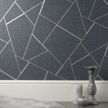 Fine Decor Quartz Fractal Navy / Silver Wallpaper (FD42683)