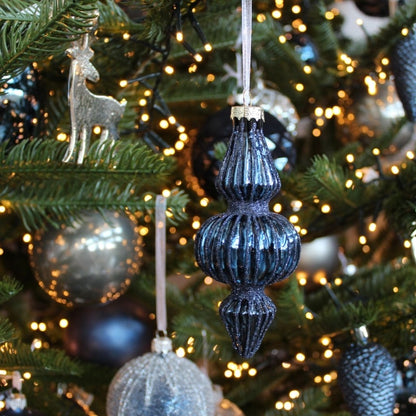 Premier Blue Ribbed Glass Ornament