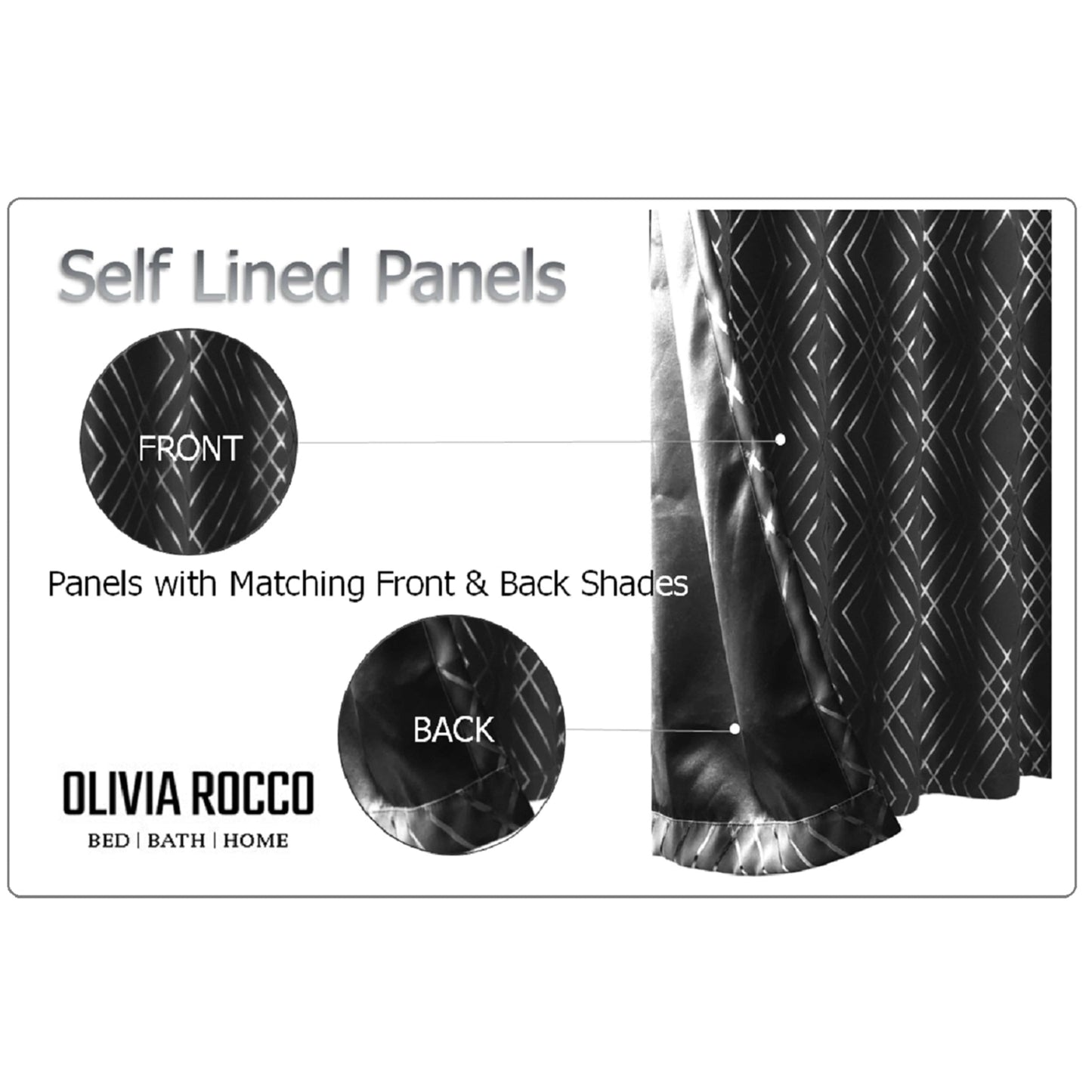 Geometric Black Sparkle Blackout Curtains Soft Thermal Insulated Eyelet Ring Top Living Room & Bedroom Drapes by OLIVIA ROCCO
